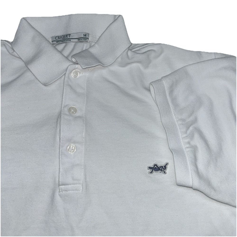 Criquet Men's White Polo Made In USA Medium, Cricket Embroidered Patch, Cotton